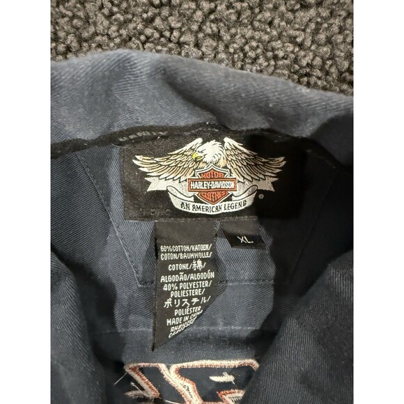 Harley-Davidson Shirt Mens XL Blue Gray Button Up Short Sleeve Work Embroidered - Picture 2 of 5